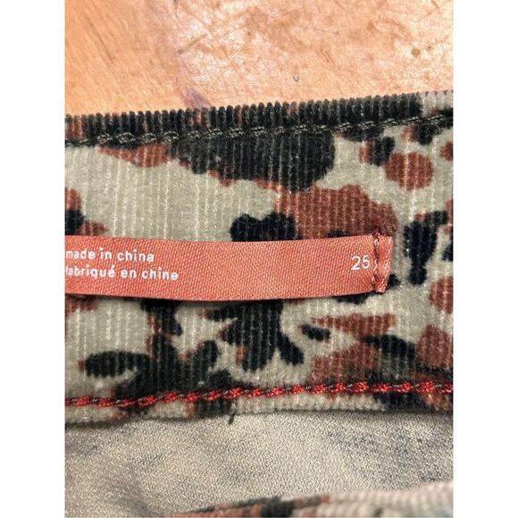 Anthropologie Pilcro Corduroy Pants Green Floral Button Fly High Rise Skinny 25 - Picture 8 of 10